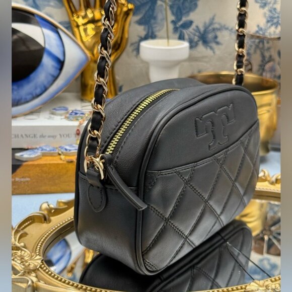 🆕 TORY BURCH 🧿 NWOT Savannah Chain Link Camera Bag Black Leather AUTHENTICATED - Picture 5 of 16